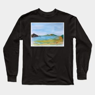 Picnic Bay Jetty looking towards Townsville - Watercolour Long Sleeve T-Shirt